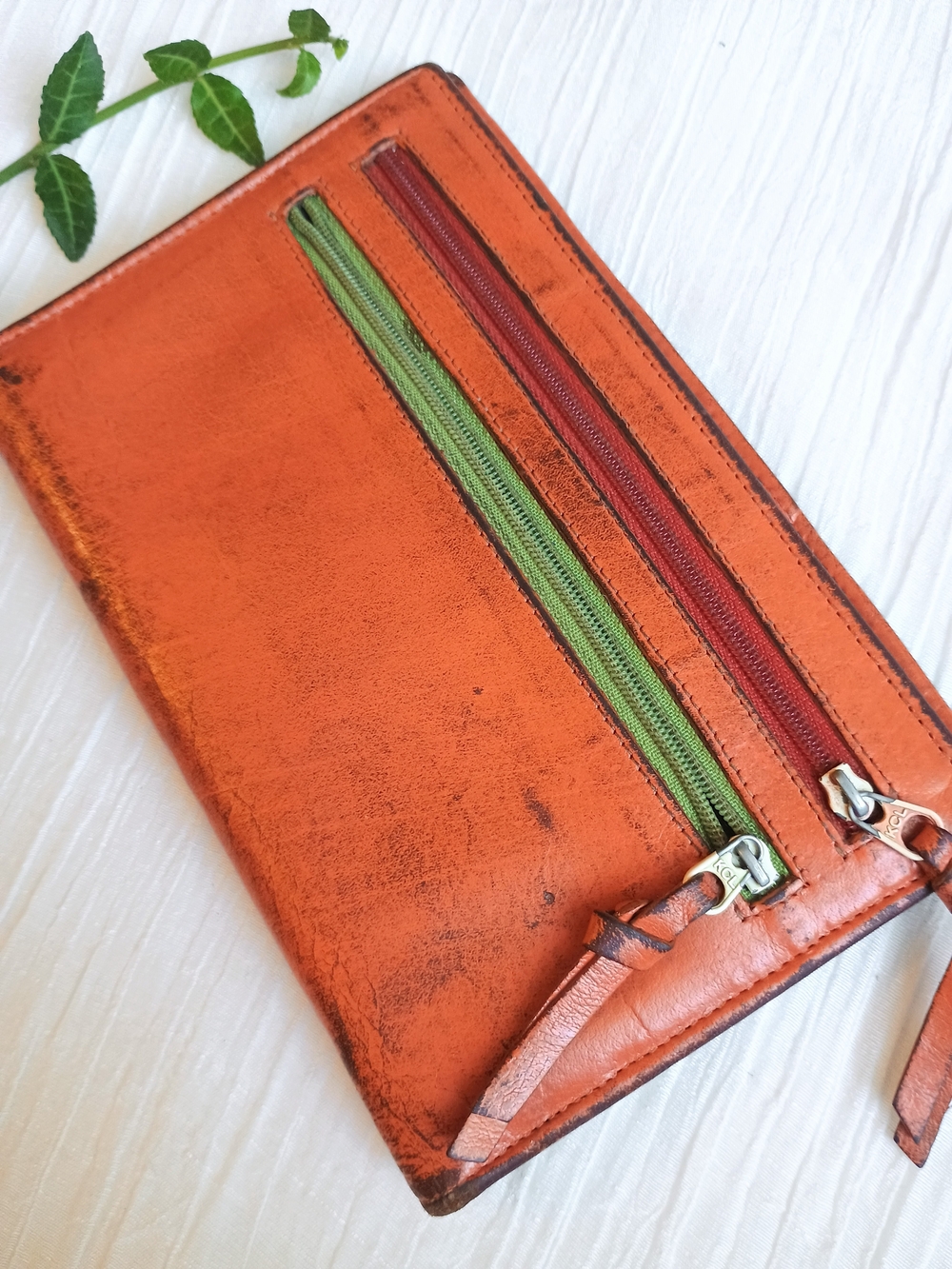 🧡 FALL VIBES 🧡 Distressed, Orange Leather Alicia Klein Wallet, Designer